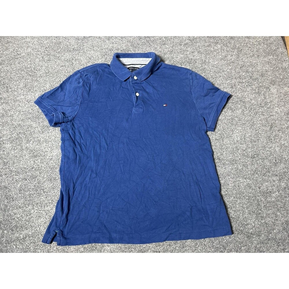 Tommy Hilfiger Polo Shirt Mens M Blue 100% Cotton Knit Logo Short Sleeve Casual